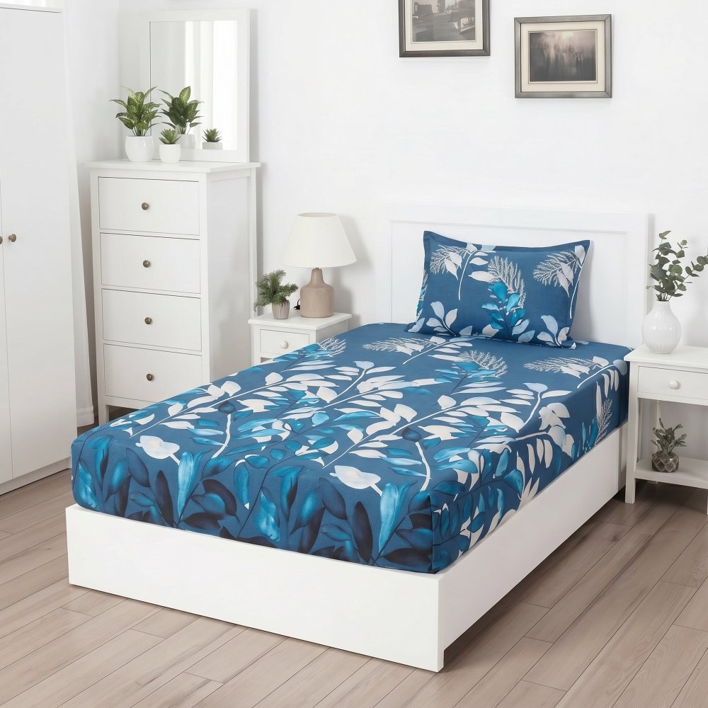 Indigo Willow - SINGLE Fitted Bedsheet Set - Zaraish.com