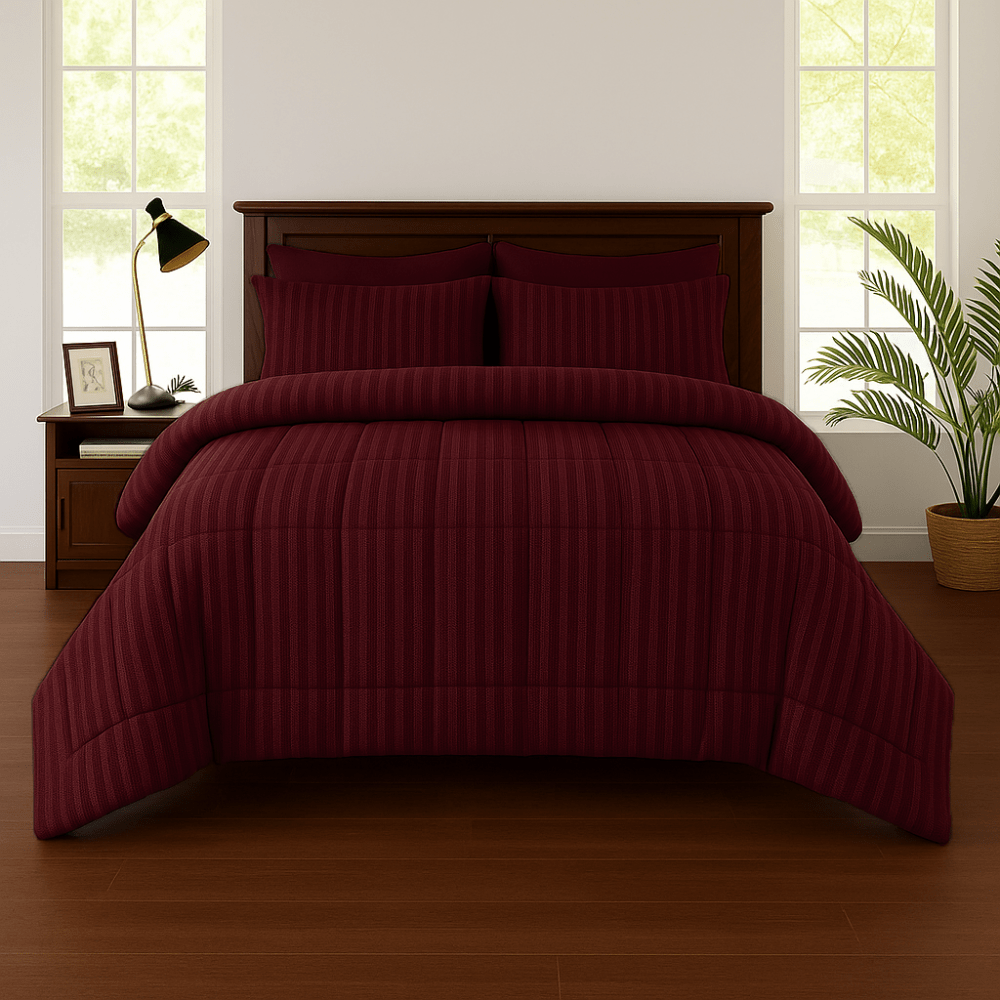 MAROON STRIPE - Premium SUMMER 6pcs Comforter Set (LIGHT FILLING) - Zaraish.com