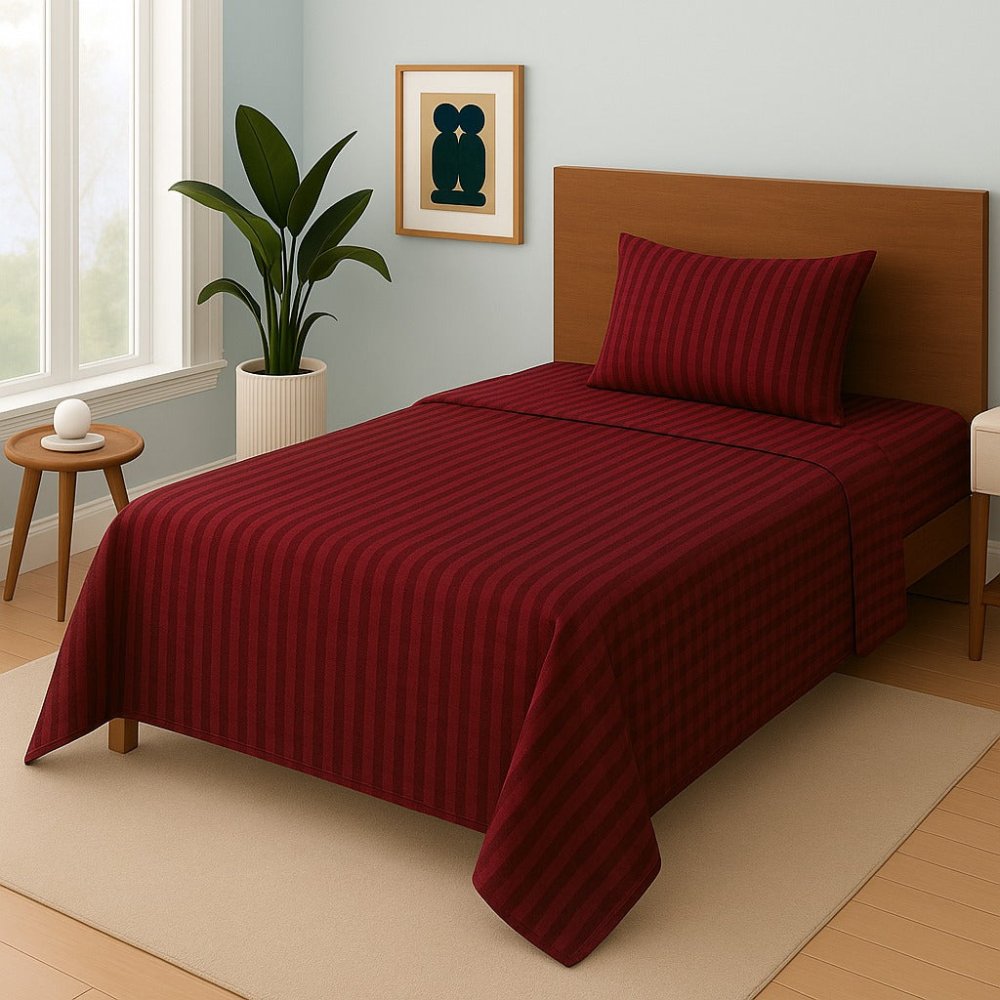 MAROON STRIPE- Single Bedsheet Set - Zaraish.com