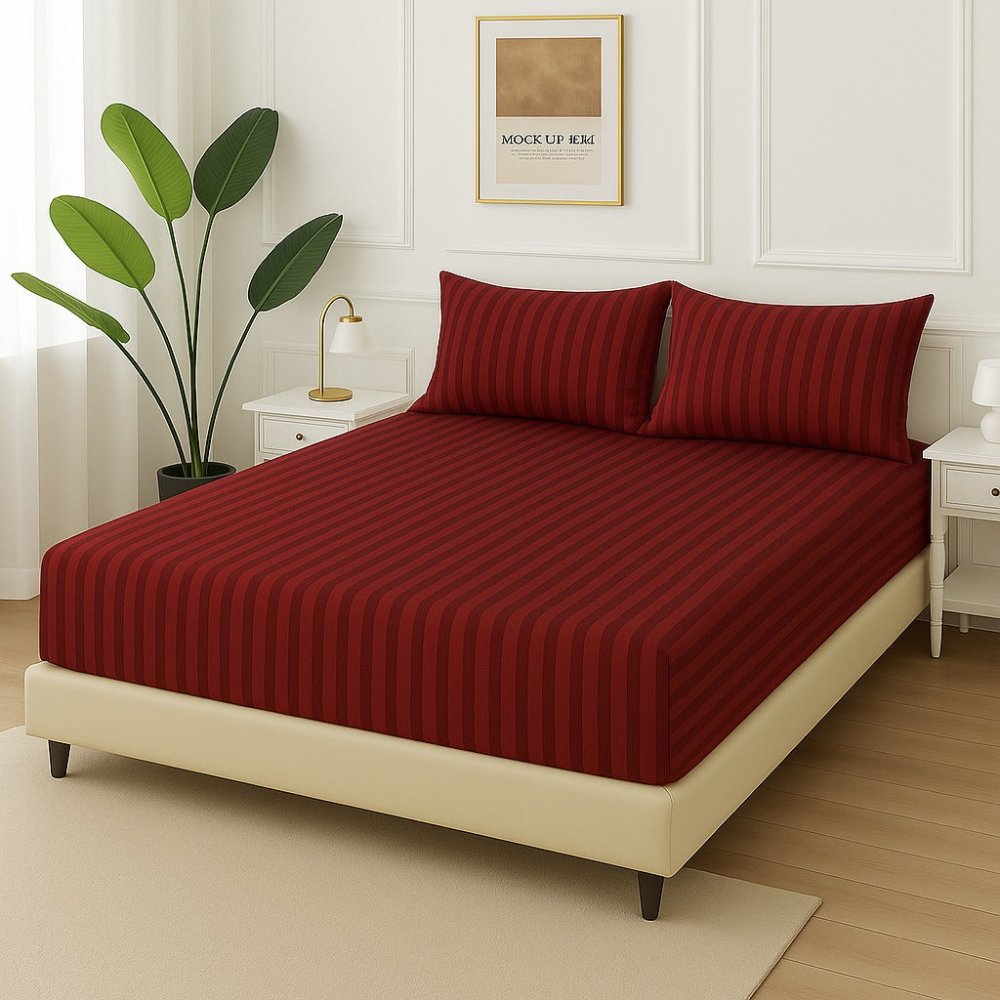 MAROON STRIPES - Fitted Bedsheet Set - Zaraish.com
