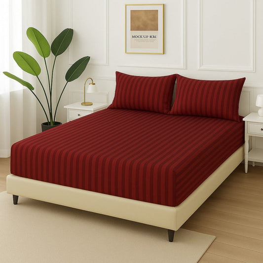 MAROON STRIPES - Fitted Bedsheet Set - Zaraish.com