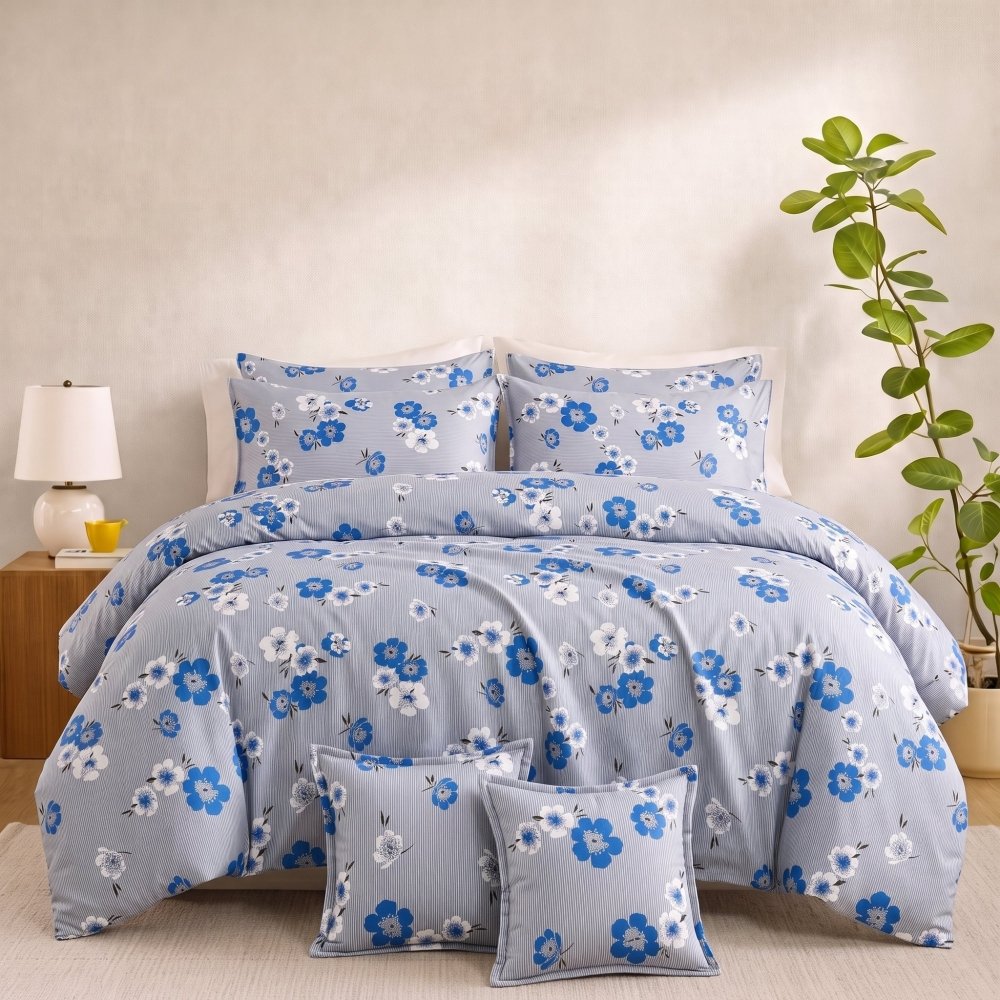 Misty Cornflower - 8pcs Quilt Cover Set (Without Filling) - Zaraish.com