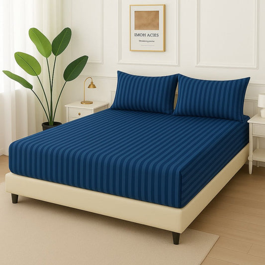 NAVYBLUE STRIPES - Fitted Bedsheet Set - Zaraish.com