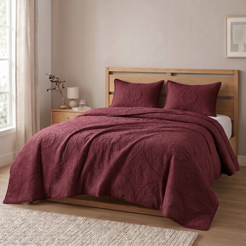 Nukes Maroon Bedspread - 6 Pcs - Zaraish.com