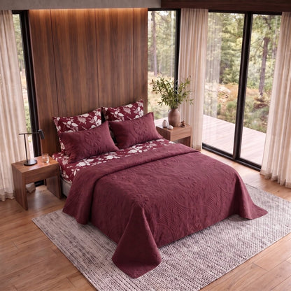 Nukes Maroon Bedspread - 6 Pcs - Zaraish.com