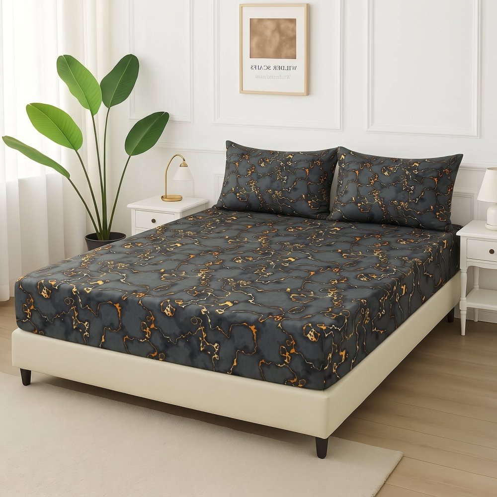 Obsidian Gold Marble - Fitted Bedsheet Set - Zaraish.com