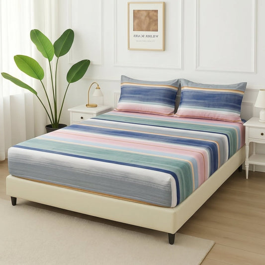 Ocean Breeze Stripes - Fitted Bedsheet Set - Zaraish.com