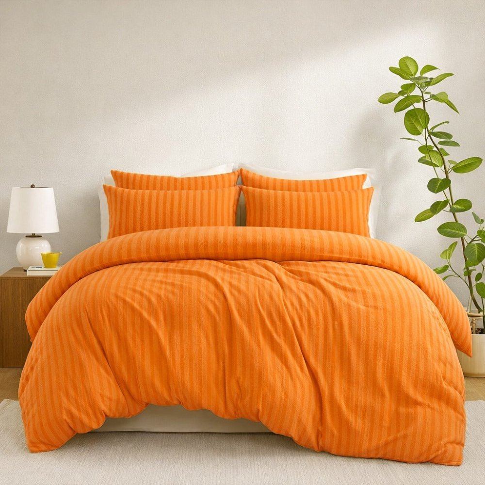 Orange Stripe - 6pcs Quilt Cover Set (Without Filling) - Zaraish.com