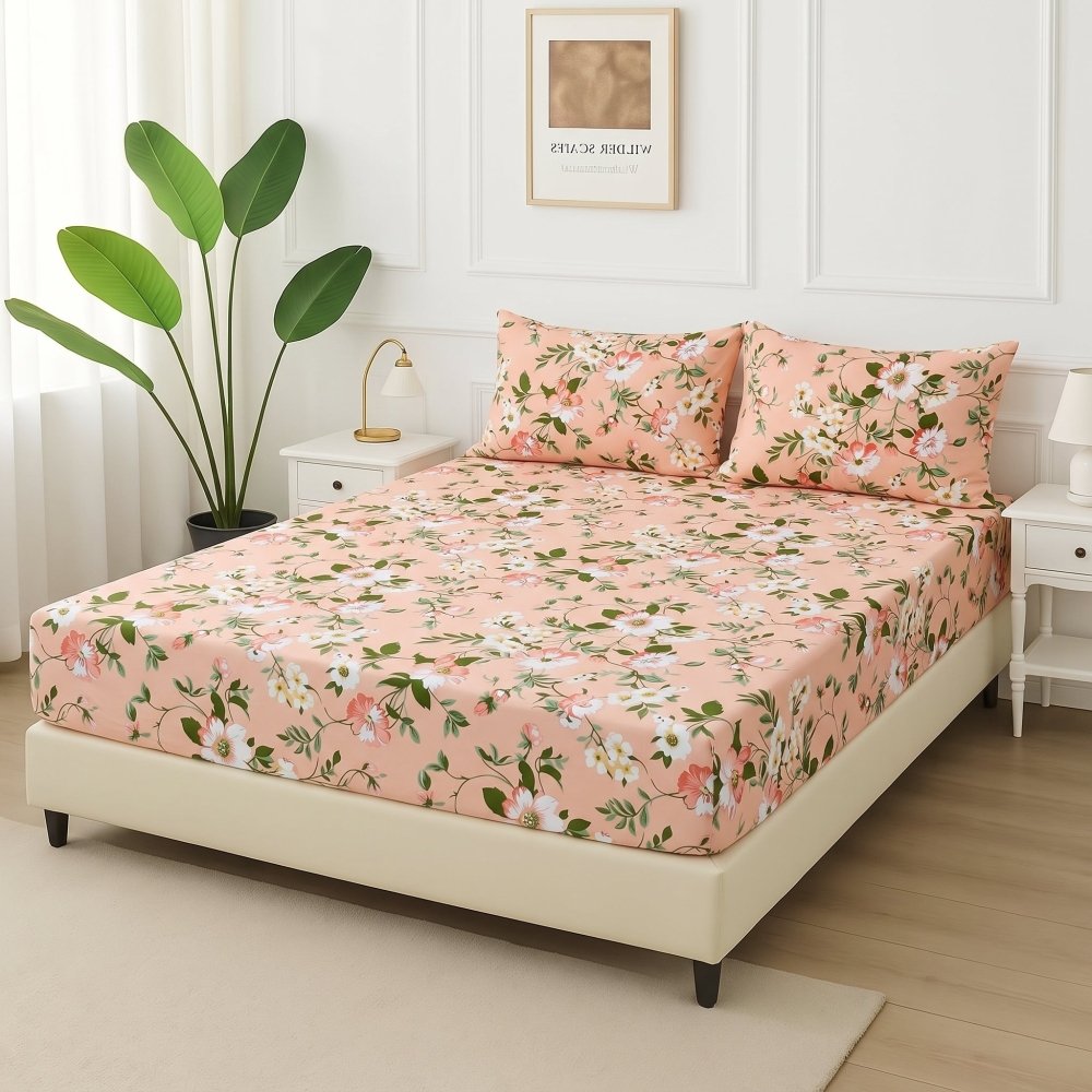 Peach Blossom Meadow - Fitted Bedsheet Set - Zaraish.com