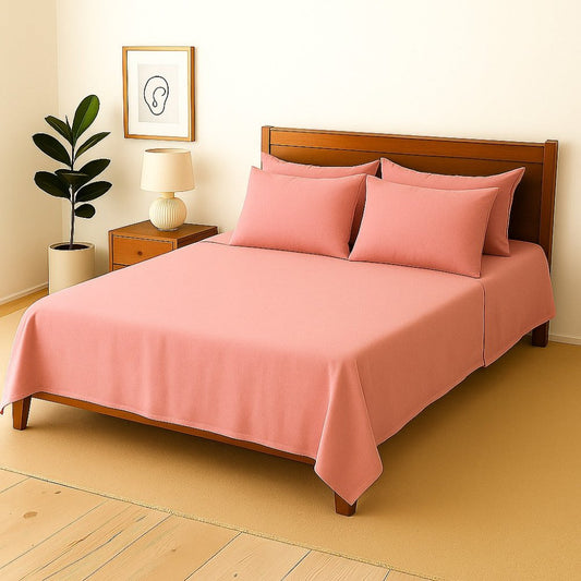 PINK PLAIN - Bedsheet With 4 Pillow Covers - Zaraish.com
