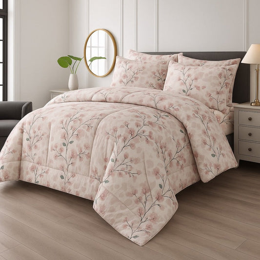 Pink Tehni - 7pcs Summer Comforter Set (Light Filling) - Zaraish.com