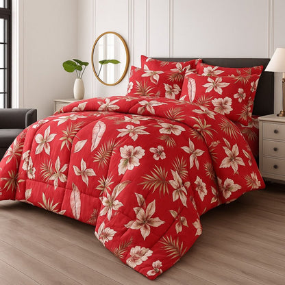 Red lilies - 6pcs Quilt Cover Set (Without Filling) - Zaraish.com
