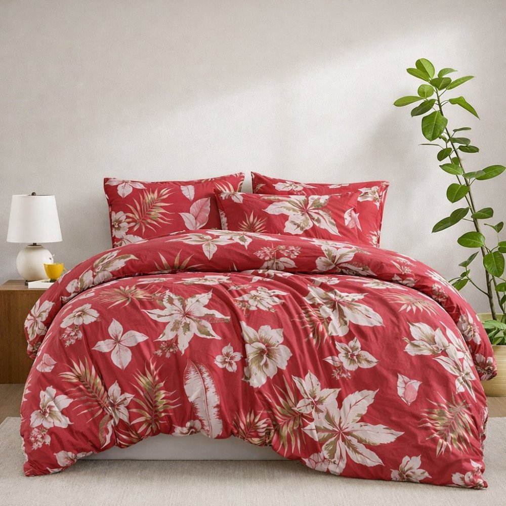 Red lilies - 6pcs Quilt Cover Set (Without Filling) - Zaraish.com