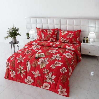 Red lilies - 6pcs Quilt Cover Set (Without Filling) - Zaraish.com