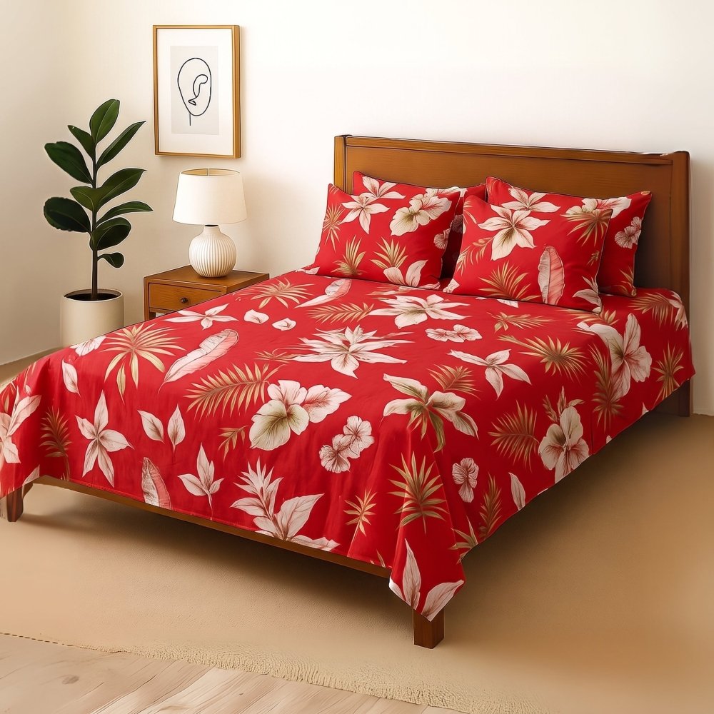 Red Lilies - Bedsheet With 4 Pillow Covers - Zaraish.com
