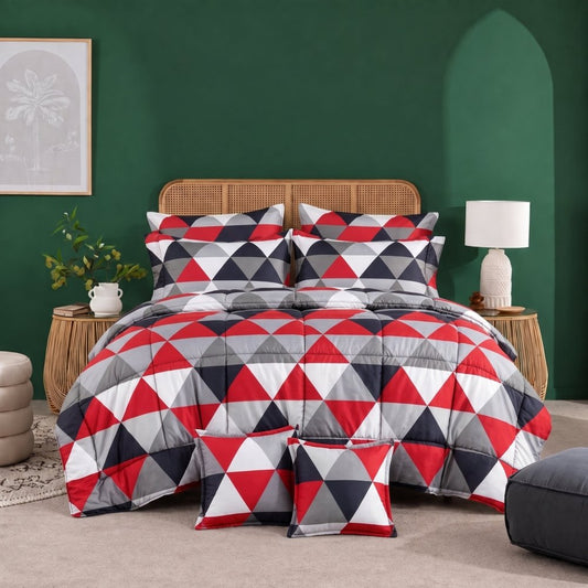 Red Tukri - 8pcs Premium Comforter Set - Zaraish.com
