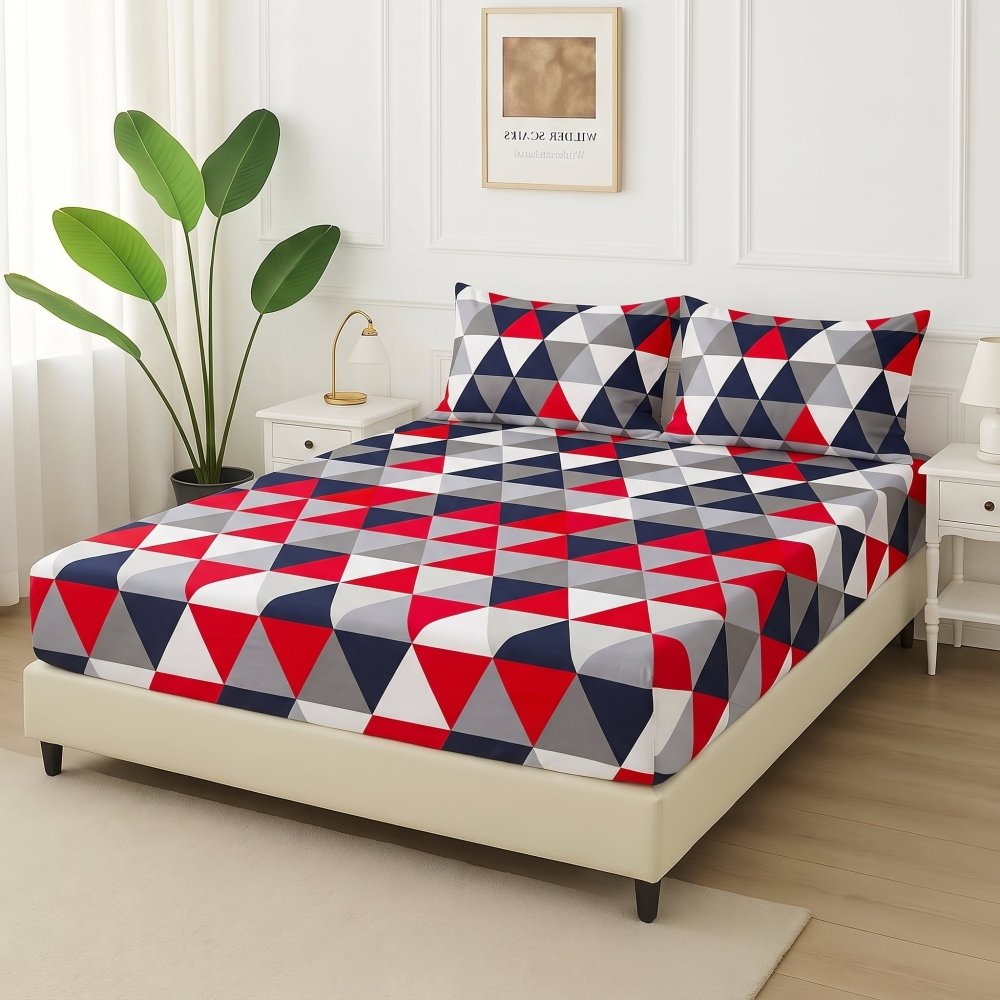 Red Tukri - Fitted Bedsheet Set - Zaraish.com
