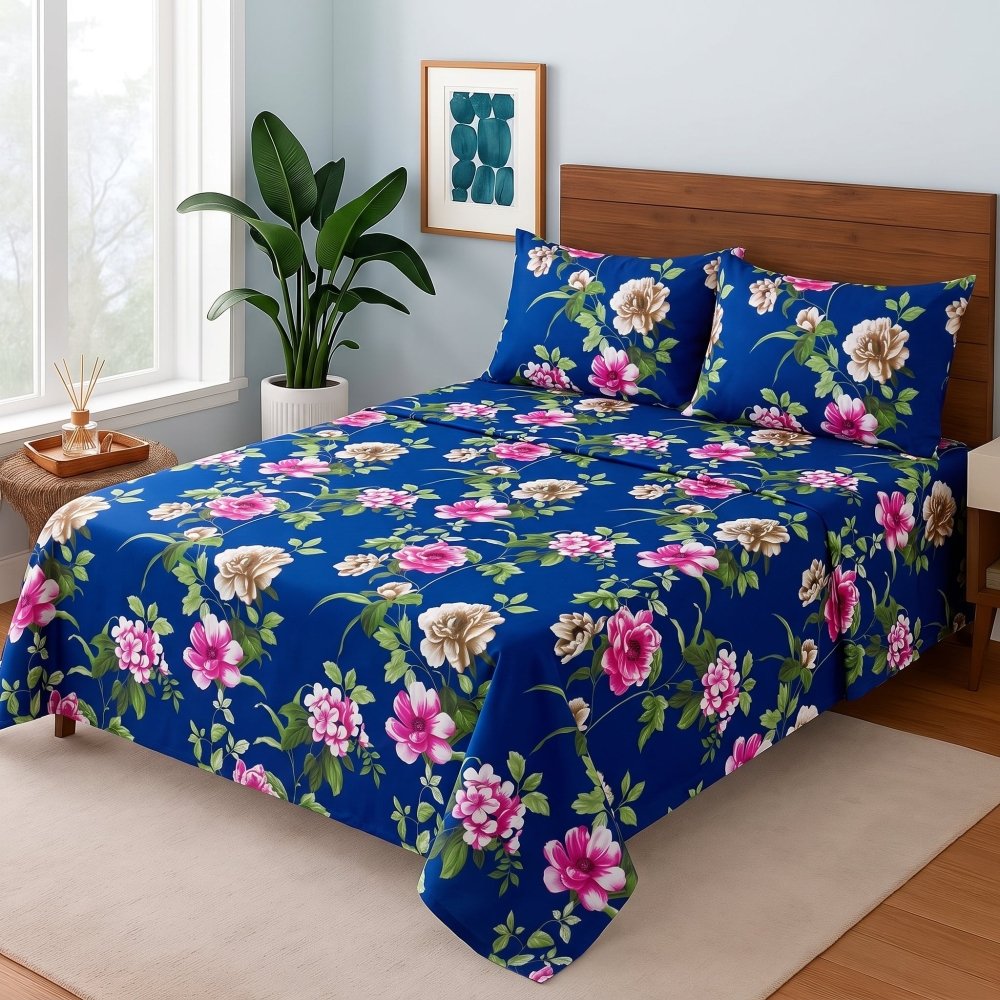 Royal Blue Blossom - Bedsheet Set - Zaraish.com