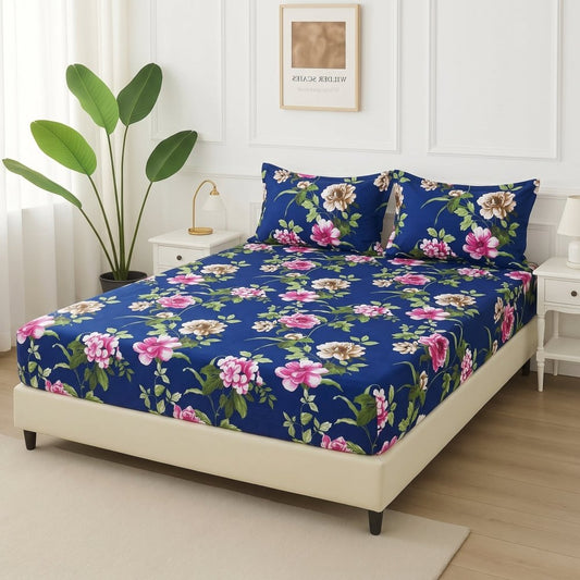 Royal Blue Blossom - Fitted Bedsheet Set - Zaraish.com