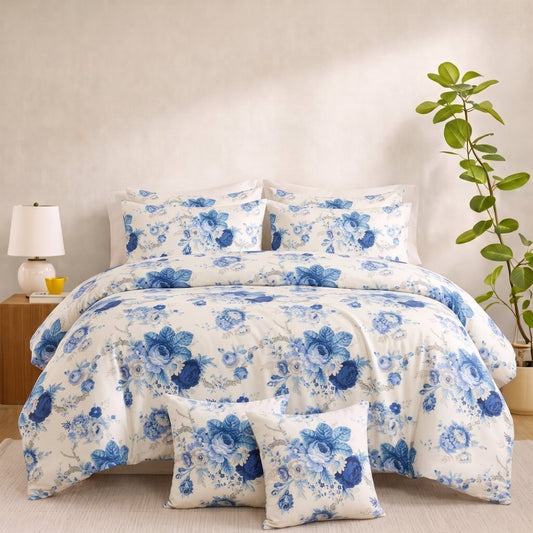 Royal Blue Botanical - 8pcs Quilt Cover Set (Without Filling) - Zaraish.com