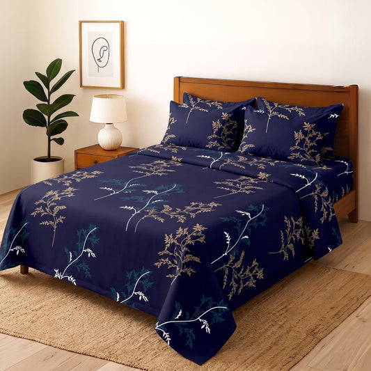 Sapphire Leaf - Bedsheet With 4 Pillow Covers - Zaraish.com