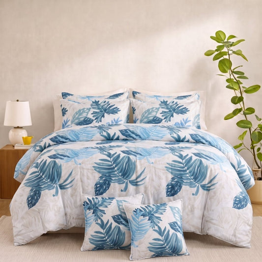 Sapphire Monstera Meadow - 8pcs Quilt Cover Set (Without Filling) - Zaraish.com