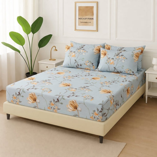 Skyline Flora - Fitted Bedsheet With 4 Pillow Covers - Zaraish.com