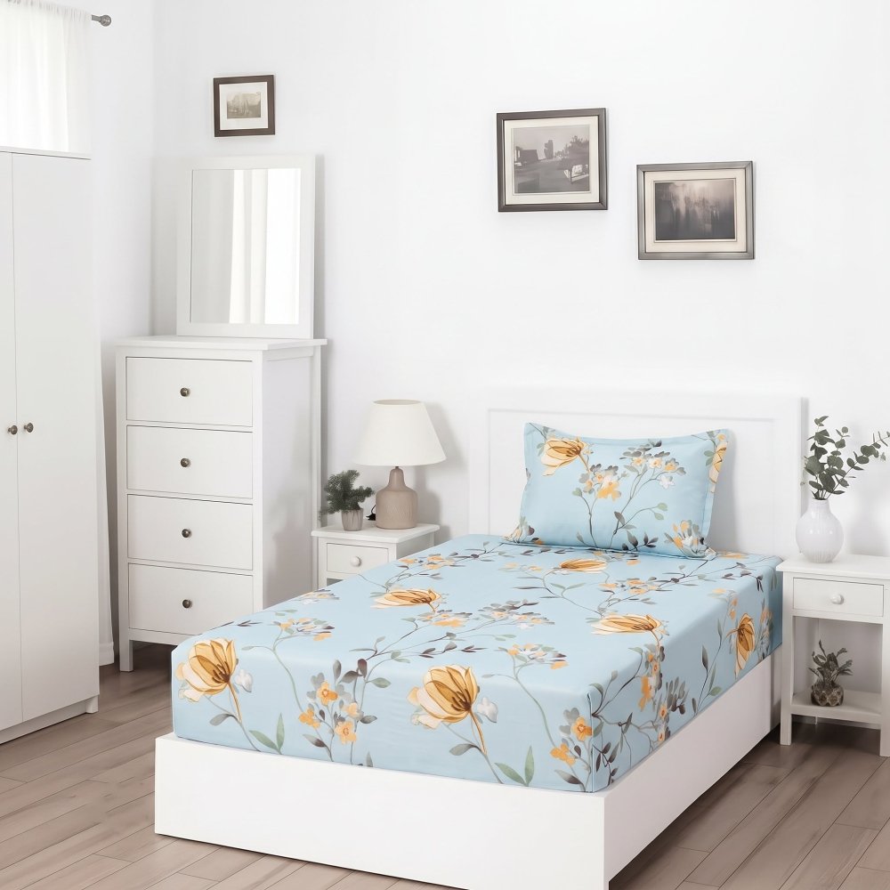 Skyline Flora - SINGLE Fitted Bedsheet Set - Zaraish.com