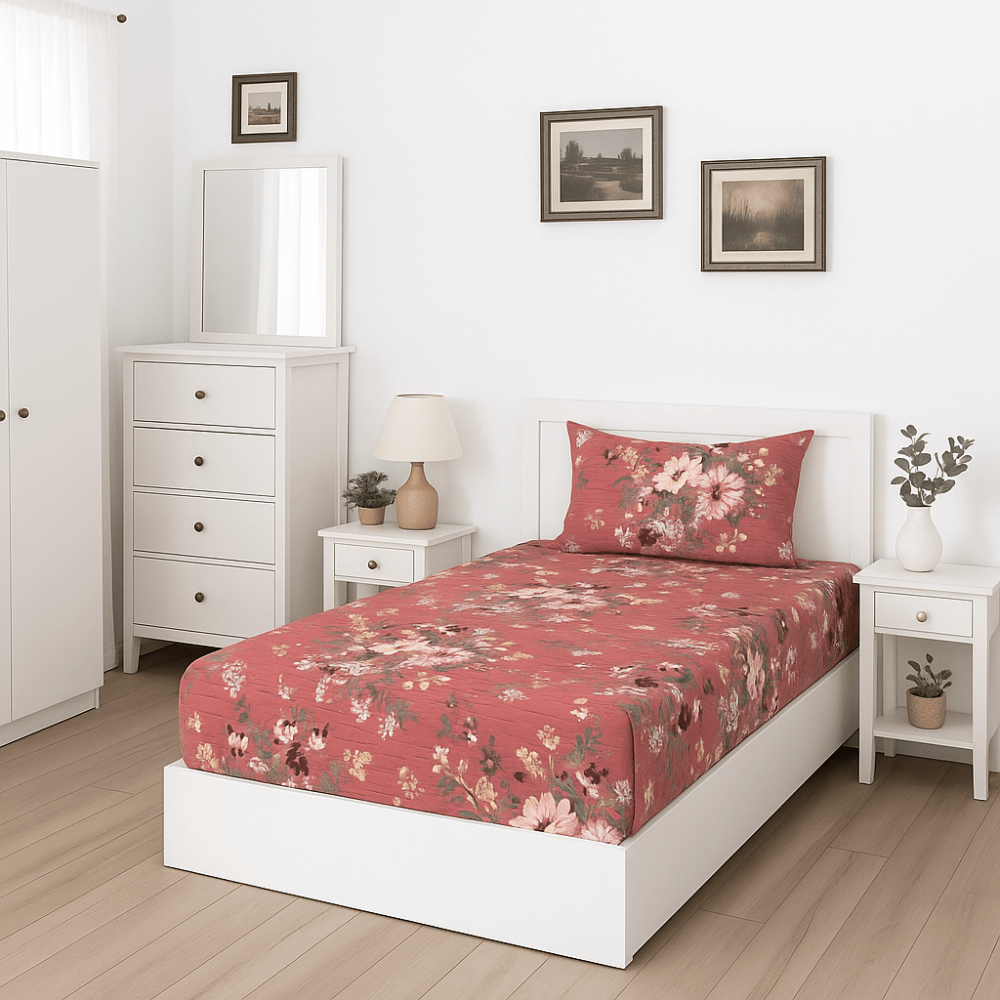 TEA FLOWER - SINGLE Fitted Bedsheet Set - Zaraish.com