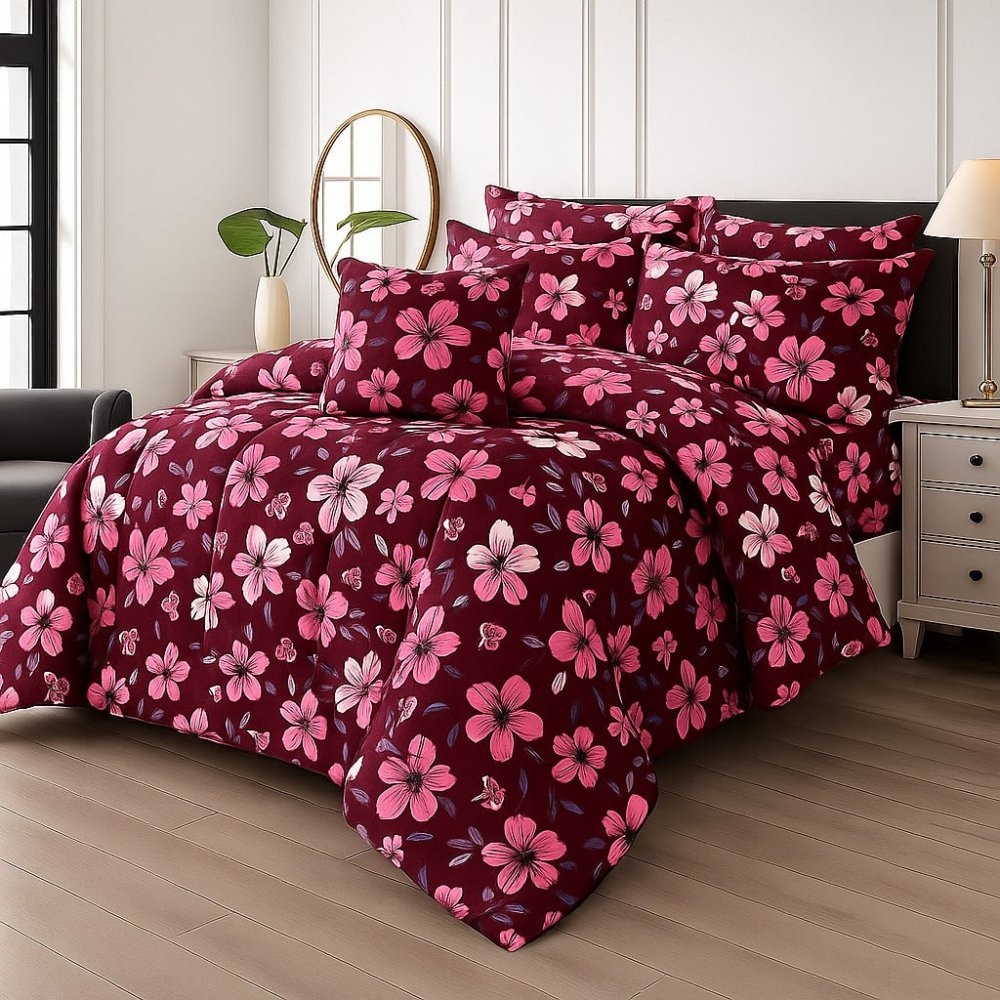 TULIP RED - 7pcs PREMIUM Summer Comforter Set (Light Filling) - Zaraish.com