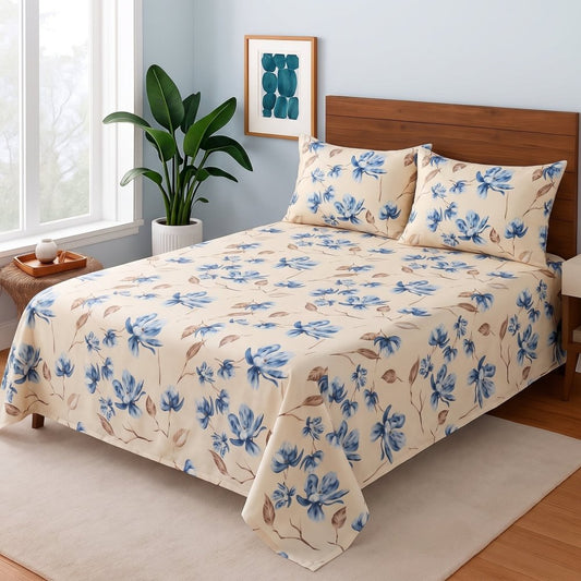 Vanilla Blue Floral - Bedsheet Set - Zaraish.com