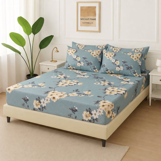 Willow Crest - Fitted Bedsheet With 4 Pillow Covers - Zaraish.com