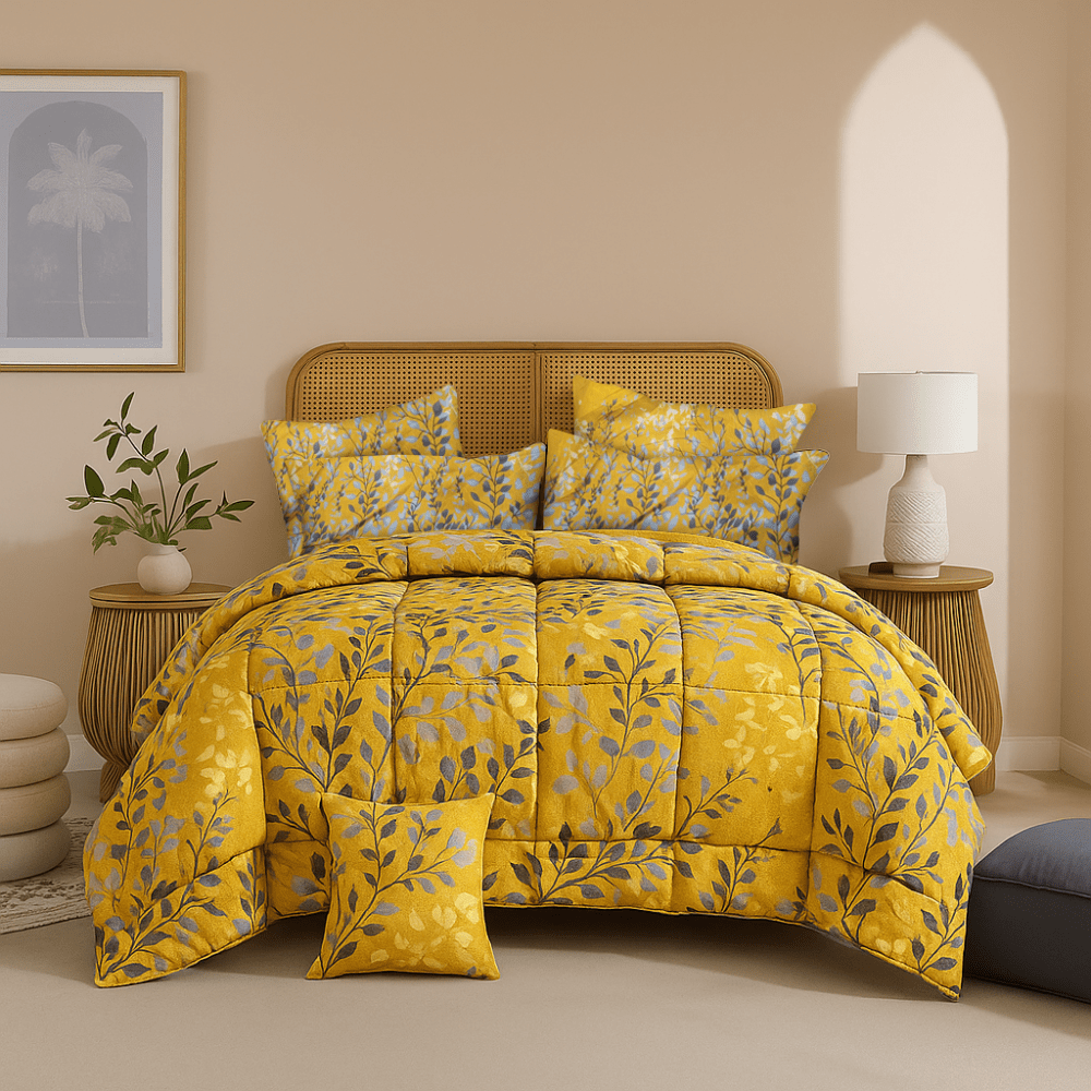 Yellow Tulip - 6pcs Premium Comforter Set - Zaraish.com