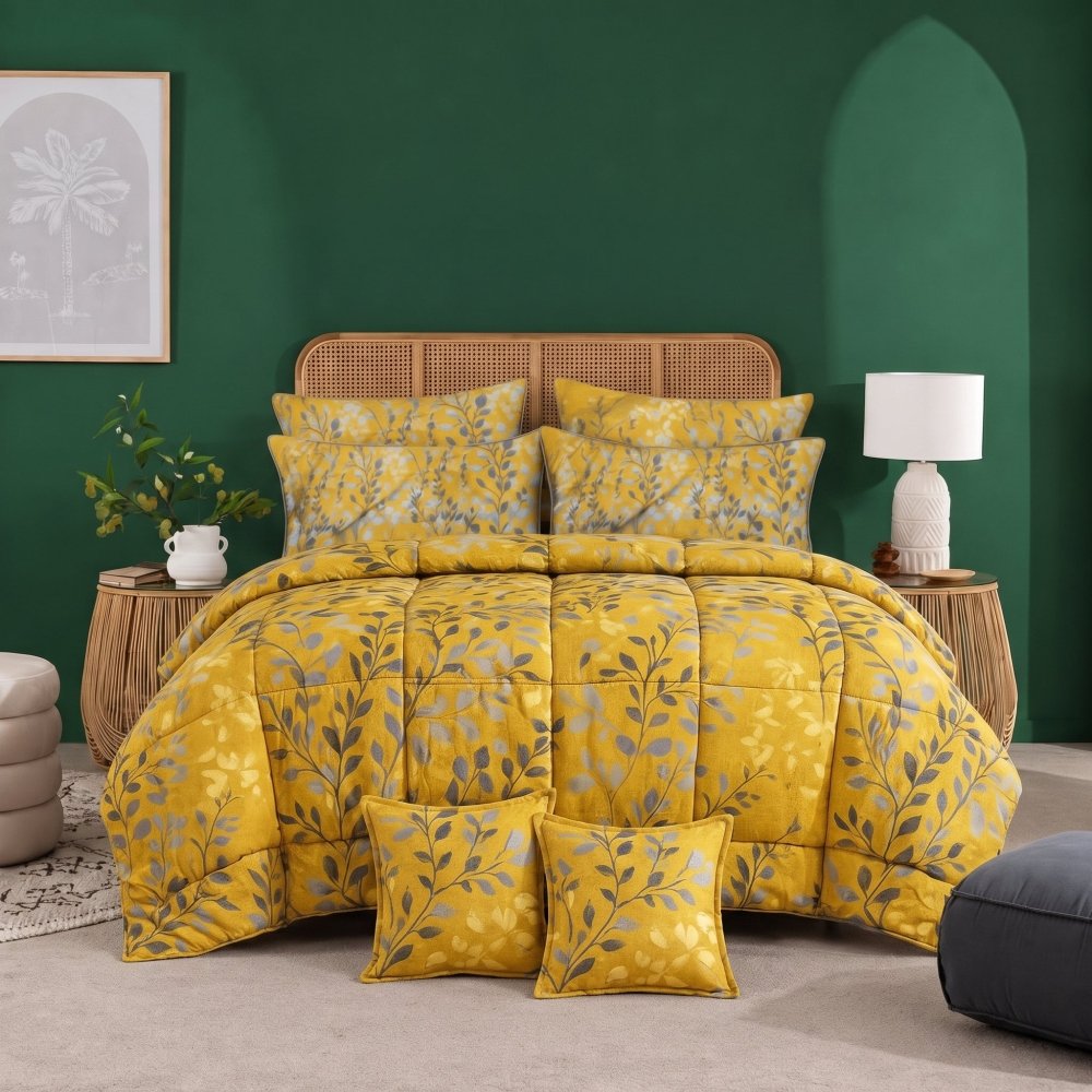Yellow Tulip - 8pcs Premium Comforter Set - Zaraish.com