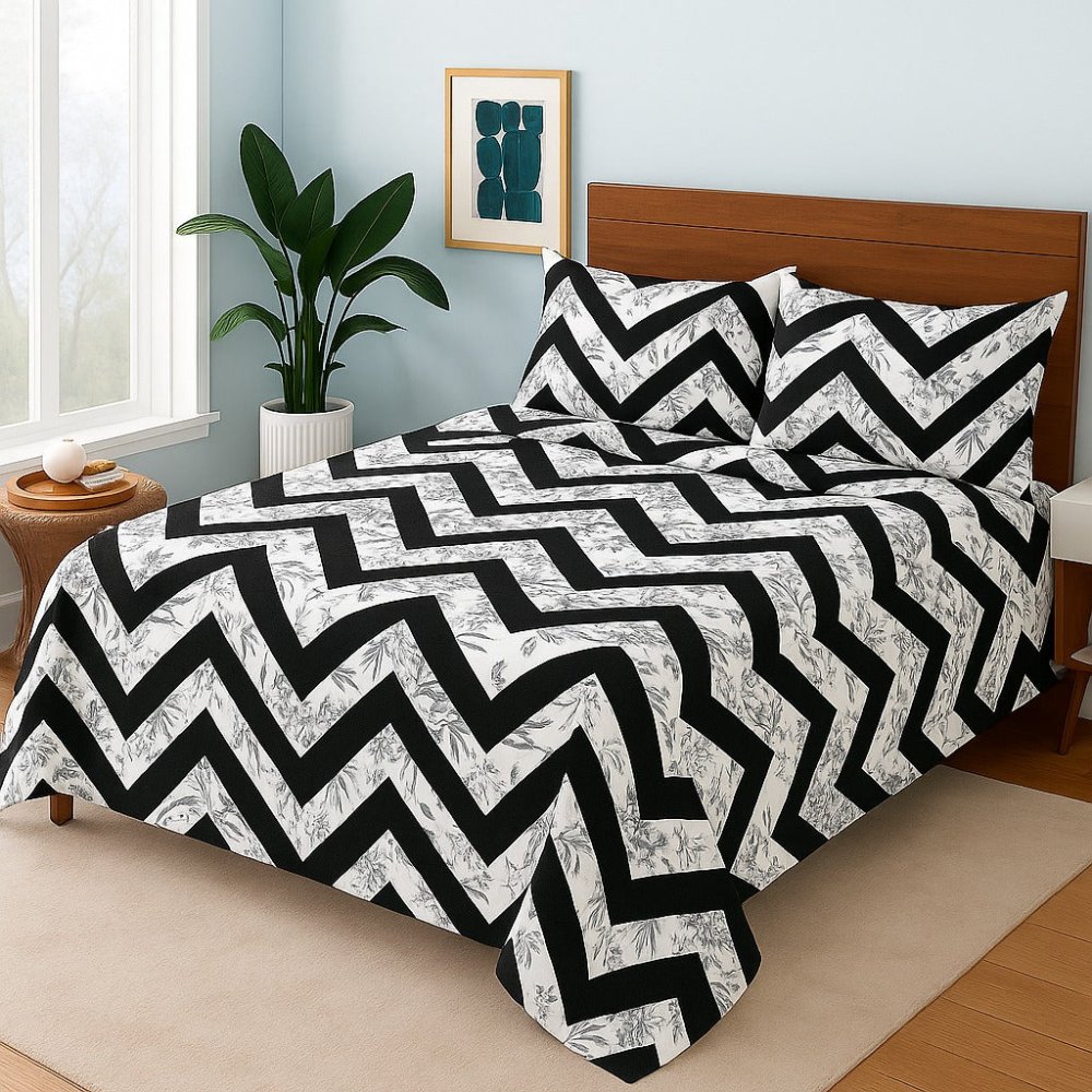 Zigzag Black Bedspread - 6 Pcs - Zaraish.com