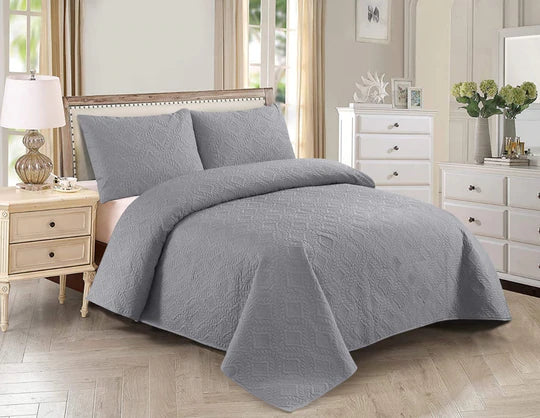 3pcs BEDSPREAD Set (Light Filling) - Grey Plain