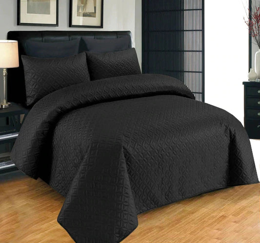 3pcs BEDSPREAD Set (Light Filling) - Dark Black Plain