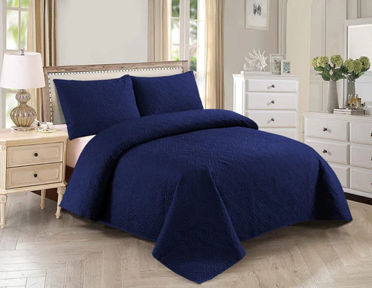 3pcs BEDSPREAD Set (Light Filling) - Dark Blue Plain